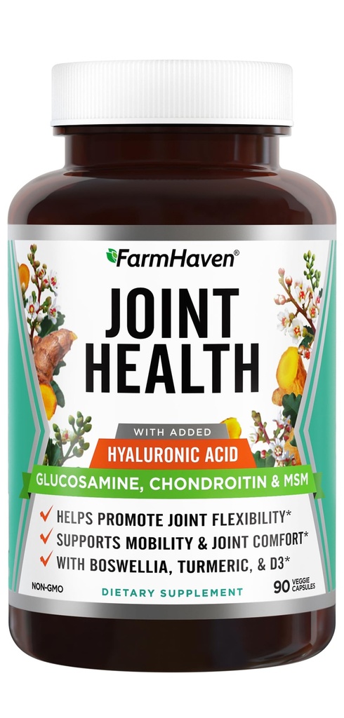FarmHaven Glucosamine Chondroïtine MSM avec Boswellia, Turmeric.Acide hyaluronique ajouté et vitamine D3.