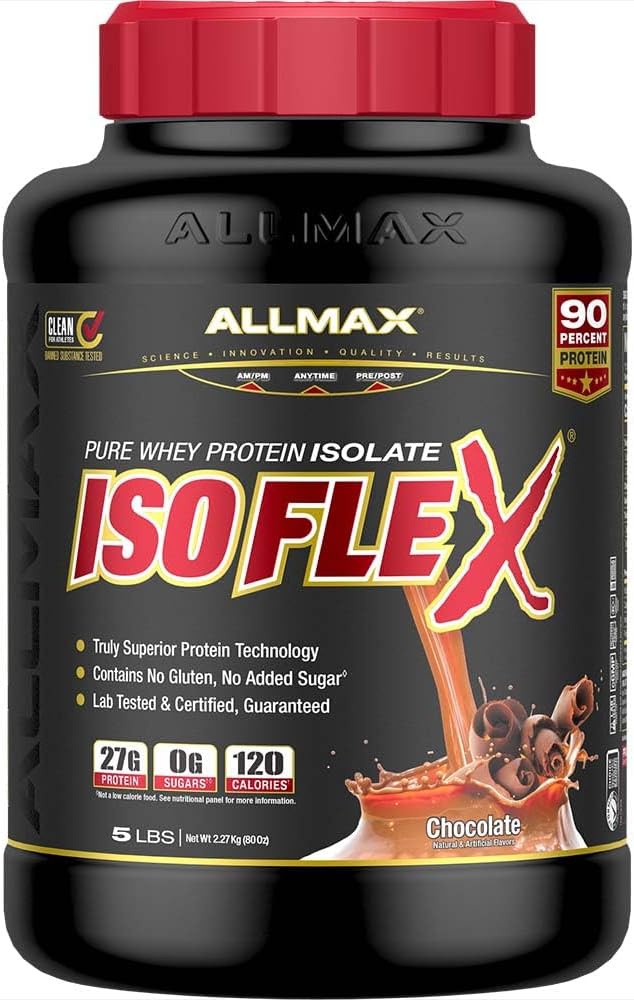 AllMAX Nutrition - ISOFLEX Poudre de protéines de lactosérum, isolat de protéines de lactosérum, 27g de protéines, chocolat, 5 livres