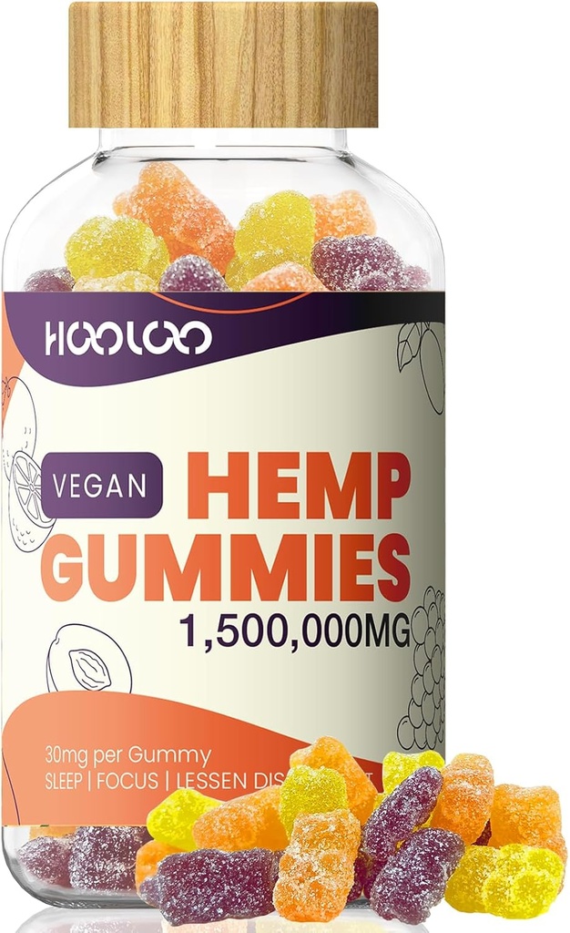 Gommies de chanvre HOOLOO, végétalien, 2 emballages (Vegan-1 500 000 mg, orange juteux, crème, pêche)