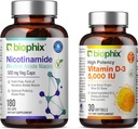 biophix B-3 Nicotinamide 500 mg 180 Vcaps Plus Sans vitamine D-3 5000 UI 30 Softgels - Nicotinique Amide Niacin formule de vitamine naturelle sans flush - soutient la santé des cellules de la peau