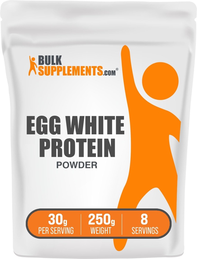 BulkSupplements.com Poudre de protéines blanches d'oeufs - Poudre blanche d'oeufs, Protéine sans lactose - Sans aromatisants et sans lait, 30g par portion, 250g (8,8 oz) (paquet de 1)
