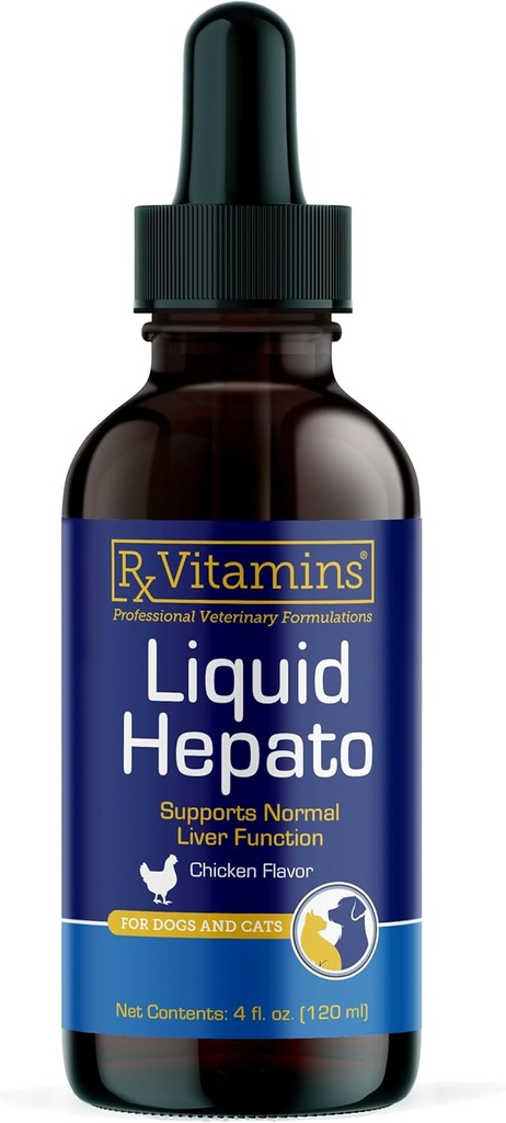 Rx Vitamines Hepato liquide - Supplément de soutien du foie liquide avec extrait de chardon de lait - Supplément de chien hépatique enrichi avec complexe de vitamine B - Arôme de poulet (4oz)