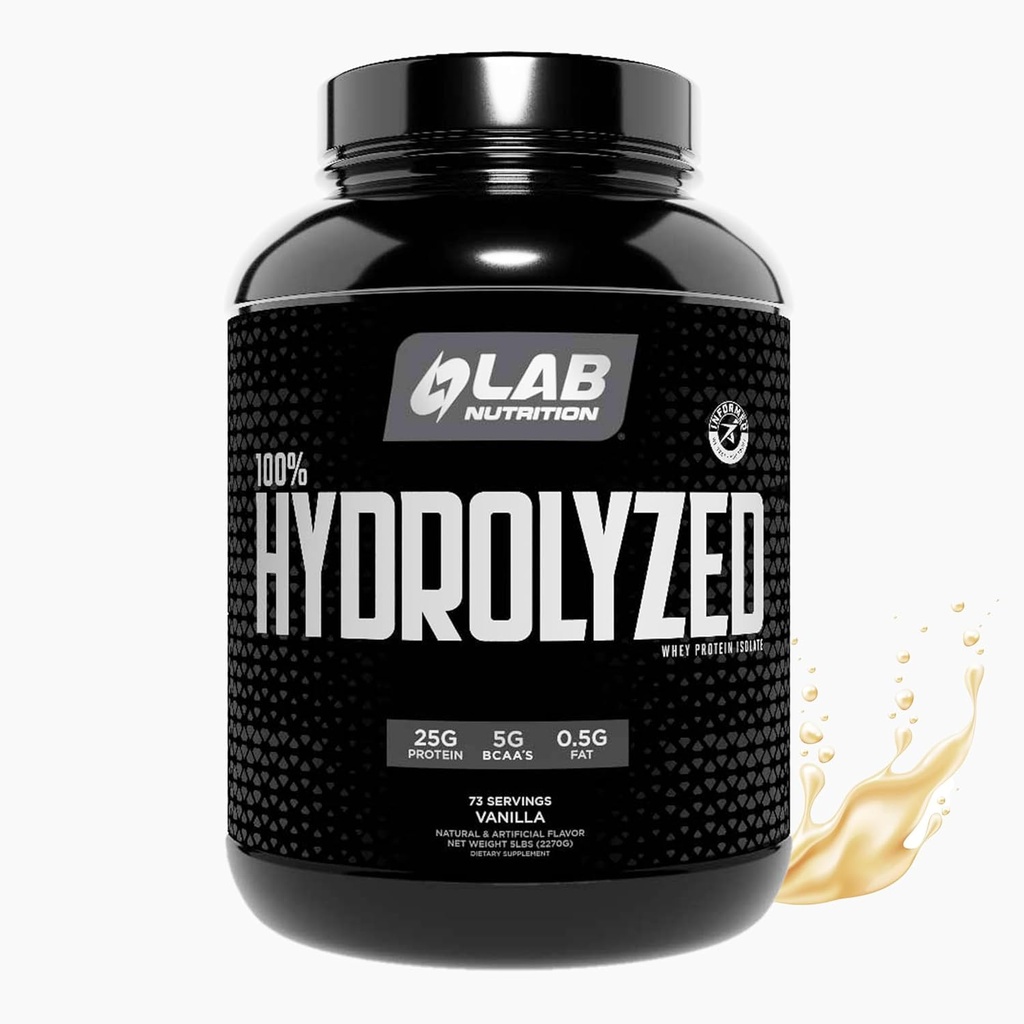 100 % hydrolysé Isolate de protéines de lactosérum (5 livres, Vanilla Flavor) 25gr de protéines, construire le muscle, la croissance musculaire maigre, la digestion facile, sans gluten, sans lactose, absorption rapide.
