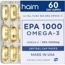 HAIM EPA1000 – Supplément d'huile de poisson High-Potency EPA – 1 100mg Oméga-3 pour la santé du coeur, du cerveau et des articulations – Softgels de qualité pharmaceutique – Capsules pures sans Burpless – 60 Softgels – Fabriqués aux États-Unis