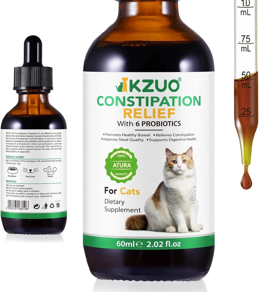 Cat Constipation Relief - Natural Laxative Drops with Pumpkin Fiber & Probiotics, Vet-Formulated for Fast Bowel Support, Hairball Relief, Easy Liquid Dosing, Chicken Flavor