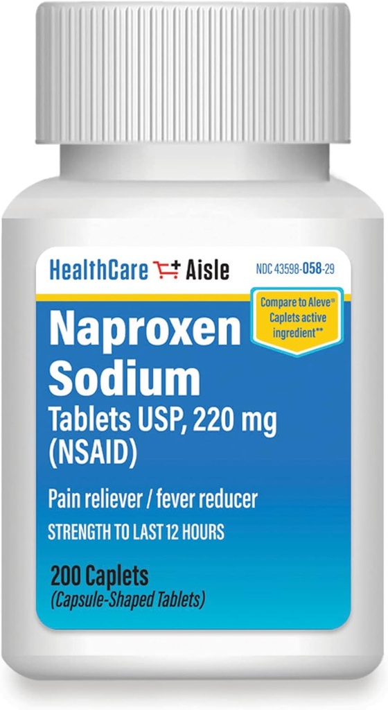 HealthCareAisle Naproxen Sodium, 220 mg - 200 caplets - anti-douleur et réducteur de fièvre, jusqu'à 12 heures de soulagement