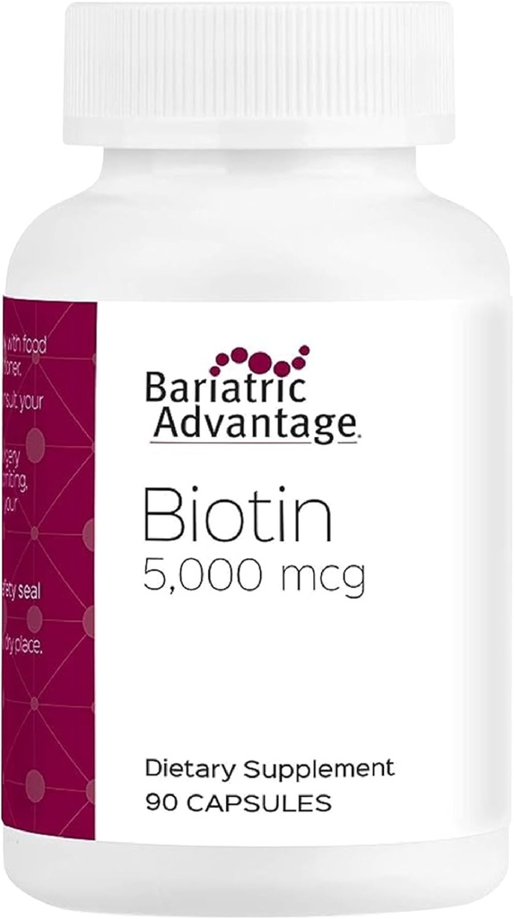 Avantage bariatrique Biotin 5 000 mcg - pour les patients en chirurgie bariatrique - Capsules Minis Easy-Digest - Supplément Biotin - Soutien des cheveux, de la peau et des ongles* - 90 Compte