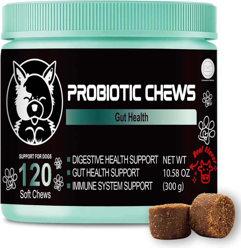 Chews calmants pour chiens V-EST – Disponible en 3 formules: Calme, multivitamine ou probiotiques – Chews doux Arôme de poulet – Aide le stress et l'anxiété – 120 Compte