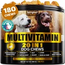 Suppléments de multivitamines pour chiens 20-en-1 - Immunité, digestion, soutien de santé articulaire et cardiaque - Vitamines naturelles pour chiens avec biotine, Msm, canneberge, glucosamine pour chiens - 180 Chews