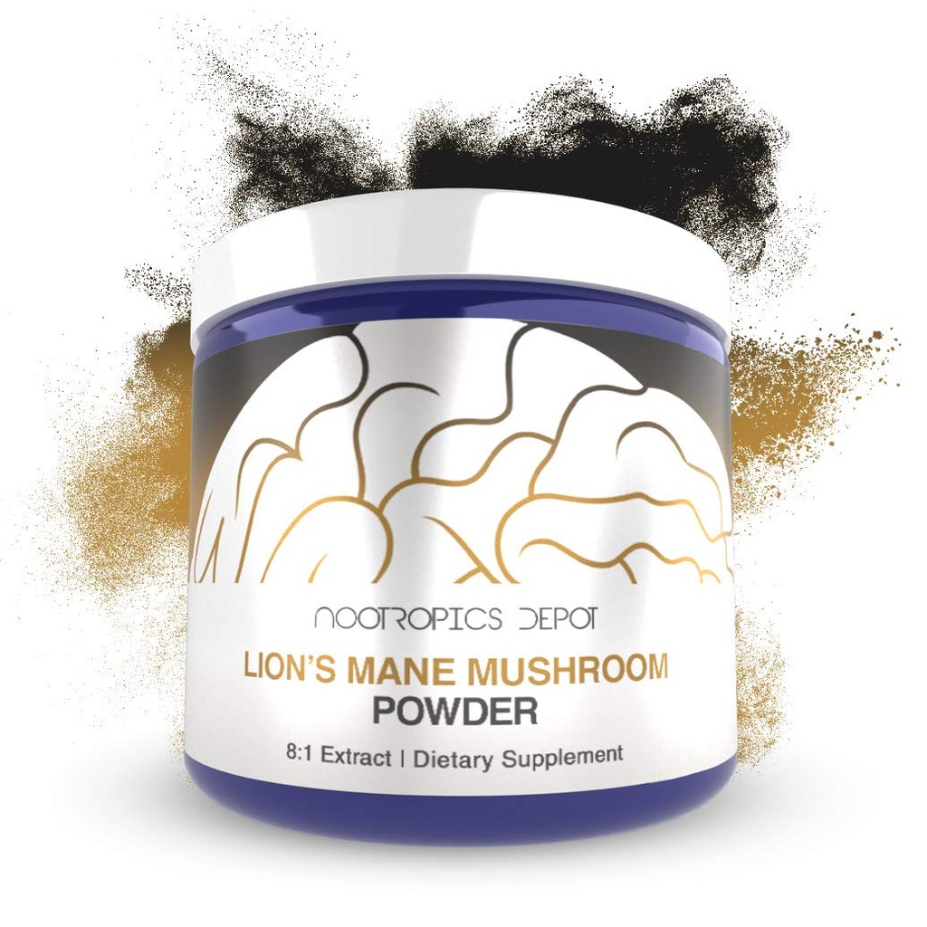 Nootropics Dépôt Lions Mane Champignon Poudre de 8:1 Corps entier Fruits Extrait double de 30 Grams de l'Héricium érinaceus Supplément Santé Cerveau Neuroprotecteur + Boosts Mood