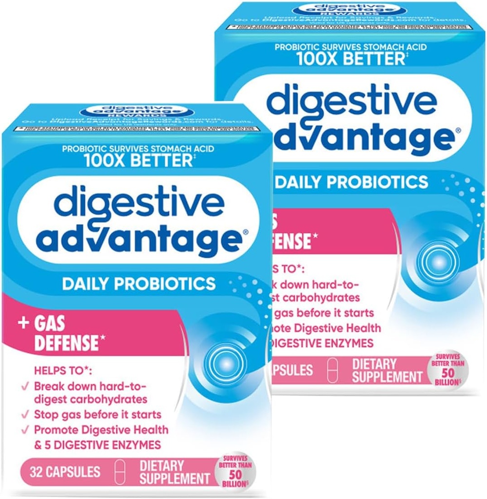 Avantage digestif Enzymes à action rapide + Probiotique quotidien Prévenir le gaz et casser les particules alimentaires 32 capsules de comptage (2 paquets)