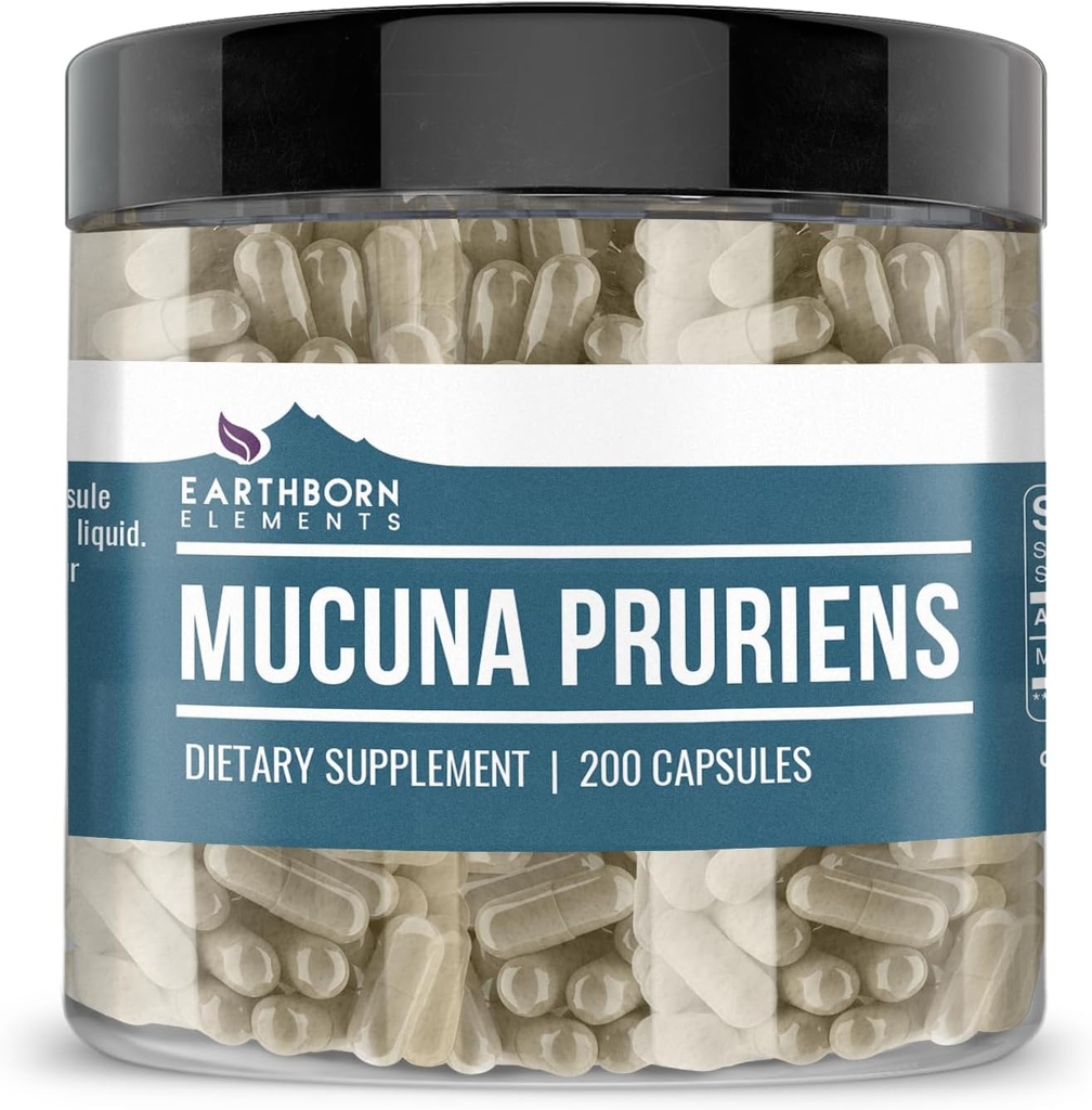 Éléments terriens Extrait de Mucuna Pruriens, 200 Capsules, Pas d'additifs ou de remplissage