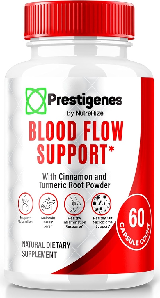 Prestigenes Supplément de flux sanguin, Prestigenes pour alimenter votre flux sanguin avec le pouvoir des nutriments de la nature, Formule avancée pour la santé globale, Toutes les revues Prestigenes naturelles (60 capsules)