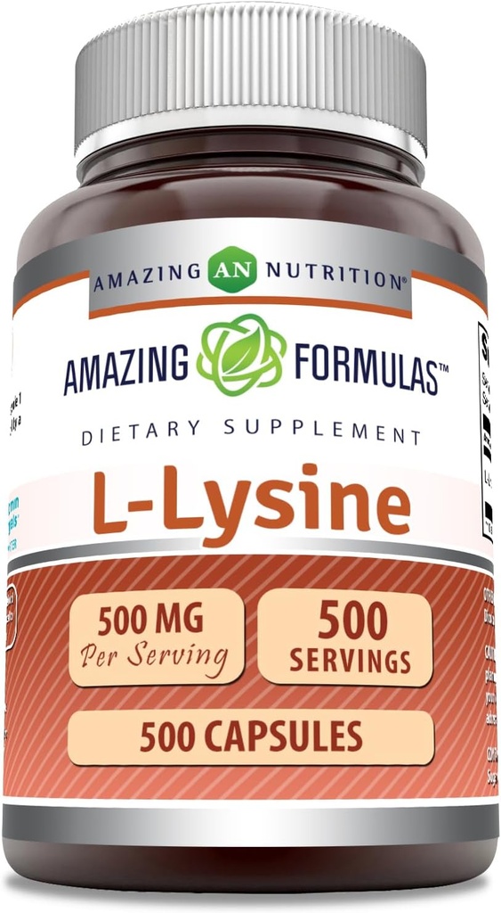 Formules étonnantes L-Lysine 500 mg Capsules Amino Acid Supplement.