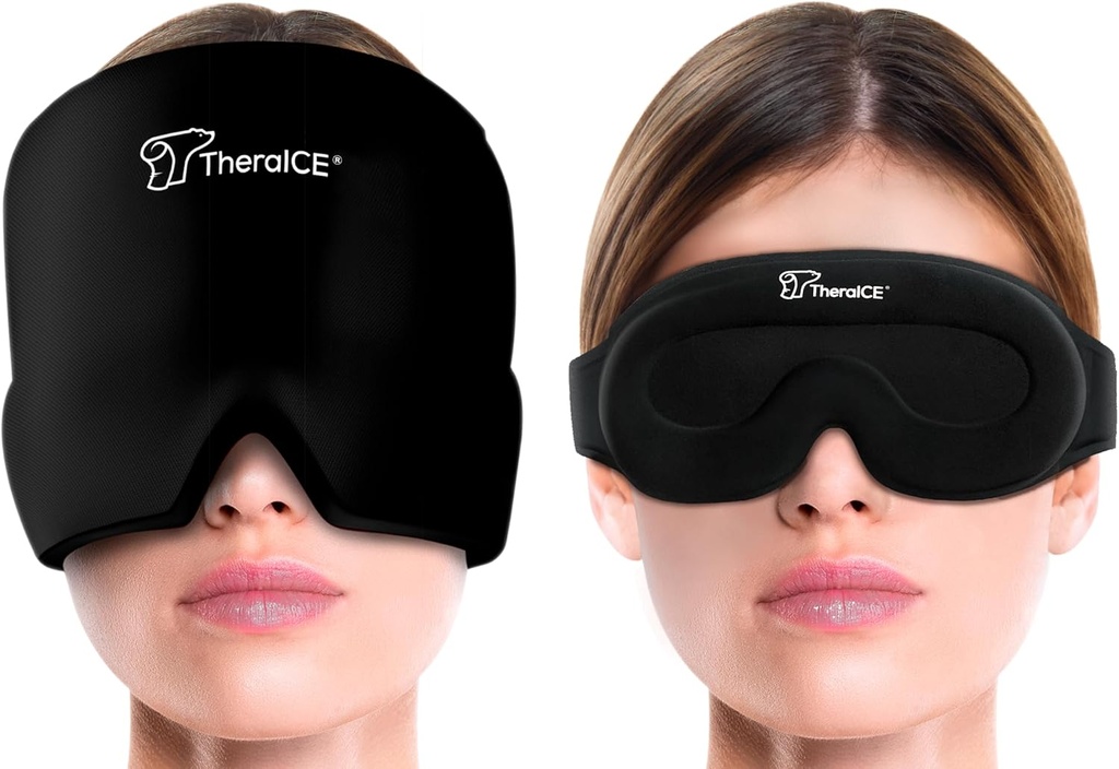 Casquette de soulagement de la migraine, chapeau de thérapie chaude et froide, casquette de soulagement de la migraine, enveloppe de la tête de gel frais, masque de calotte de glace + masque de gel de refroidissement TheraICE