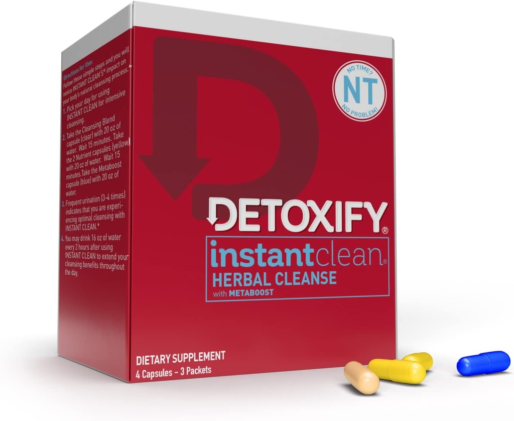 Détoxify – Instant Clean – 4 capsules – Capsules de détox à base de plantes à formulation professionnelle – Enrichies avec Métaboost, Extrait de chardon de lait, Extrait d'Uva Ursi & Ginseng - Plus Sticker