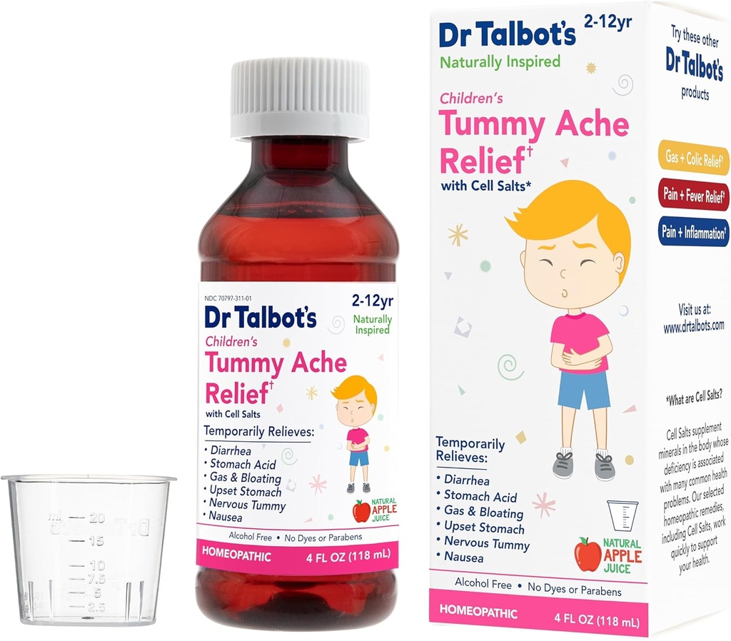 Dr Talbot's Children's Tummy Ache Relief Medicine - 4 oz - Comprend une coupe posologique - pour 2-12 ans - Saveur naturelle de pomme (variantes d'emballage)