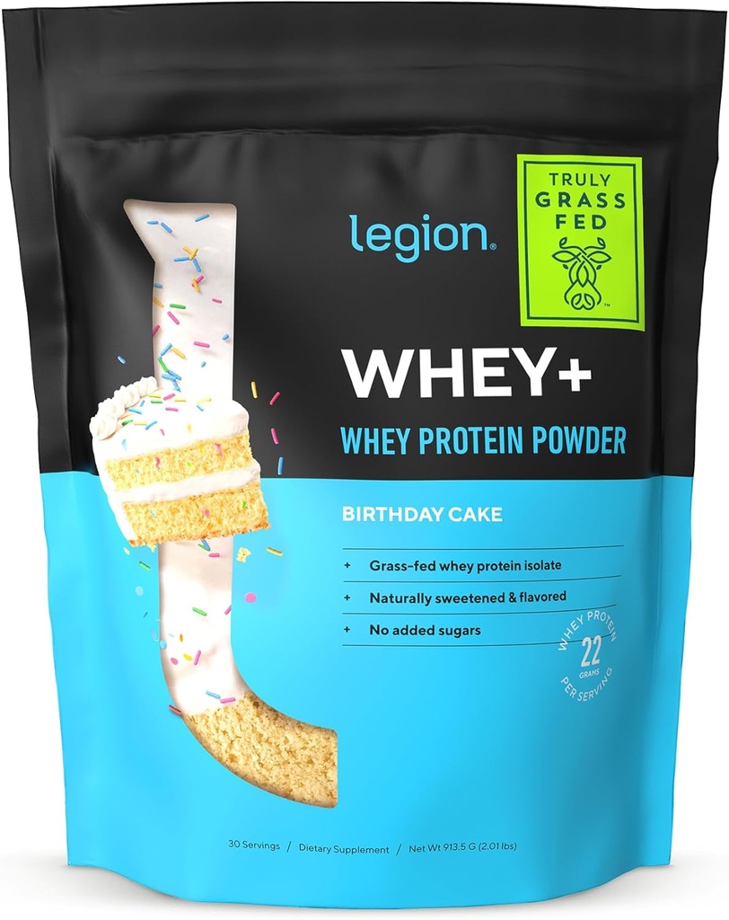 LEGION Whey+ Protein Whey Isolate from Grass Fed Cows - Whey Protein Isolate Powder Low Calorie, Non-GMO, Sugar Free, Lactose and Gluten Free, All Natural Protein Powder for Men & Women, 30 Servings