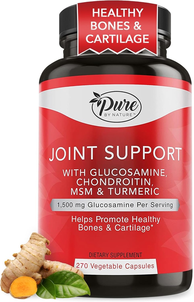 Pure By Nature Joint Support, Glucosamine avec Chondroïtine Turmeric MSM Boswellia Supplément, 270 Capsules