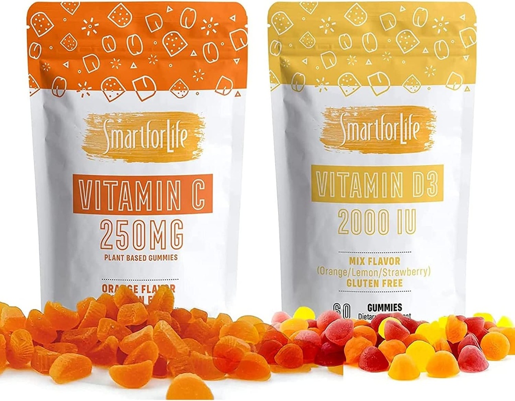Smart for Life Vitamin D 3 Bundled with Vitamin C Gummies for The Whole Family