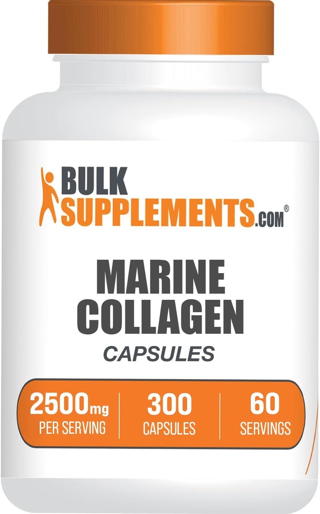 BulkSupplements.com Capsules de collagène marin - Supplément de collagène de poisson, Collagène pour les femmes et les hommes - Collagène hydrolysé, sans gluten, 5 capsules par portion, 300 capsules (paquet de 1)