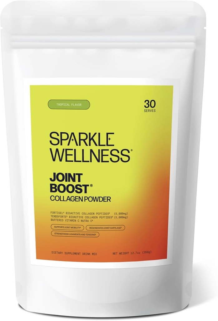 Sparkle Wellness FORTIGEL & TENDOFORTE Collagène Peptides , Poudre de collagène avec vitamine C d'ascorbate de calcium pour soutenir la mobilité conjointe, la santé Tendon & Ligament , Boost  Joint (Tropical) [30-Serves]