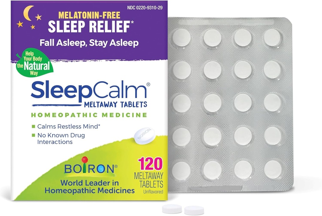 Boiron SleepCalm Comprimés Aide au sommeil pour le sommeil de nuit profond, relaxant, reposant - sans mélatonine et sans habitude - 120 Compte