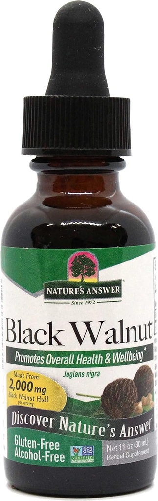 Nature's Answer Black Walnut Green Hull Extract 1oz - Sans alcool, sans gluten, casher - Noix noire, wormwood Black Walnut Clove Parasite Cleanse - Detox & Liver Support, Digestive Cleanser