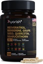 Supplément de resvératrol de graines de raisins berbères Extrait de thé vert Quercetin Acai Noni Supplément de polyphénol pour les femmes et les hommes, N-acétyl Cysteine NAD Booster 120 Compte