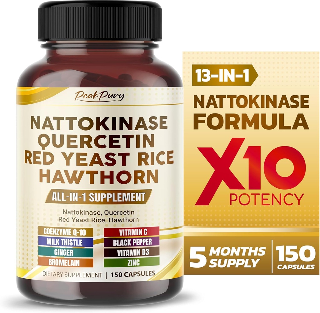 Nattokinase 5000FU Quercetin Red Yeast Rice Hawthorn - Soutien général au bien-être - Fabriqué aux États-Unis
