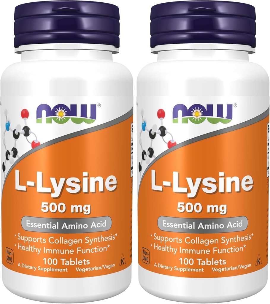 NOW Supplements, L-Lysine (L-Lysine Hydrochloride) 500 mg, Amino Acid, 100 Count(Pack of 2)