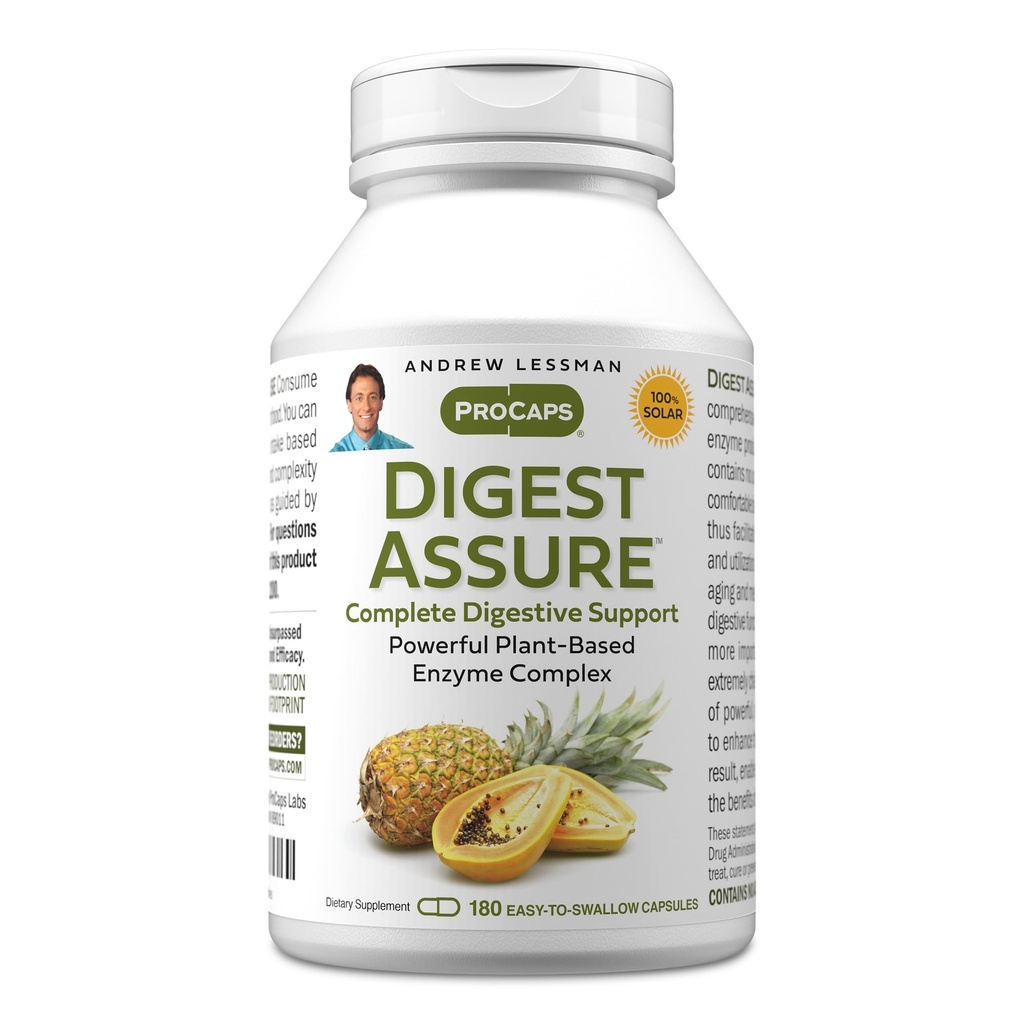 ANDREW LESSMAN Digest Assure 180 Capsules - Mélange complet d'enzymes naturelles puissantes pour soutenir et améliorer la santé digestive, enzymes d'origine végétarienne, petites capsules faciles à avaler