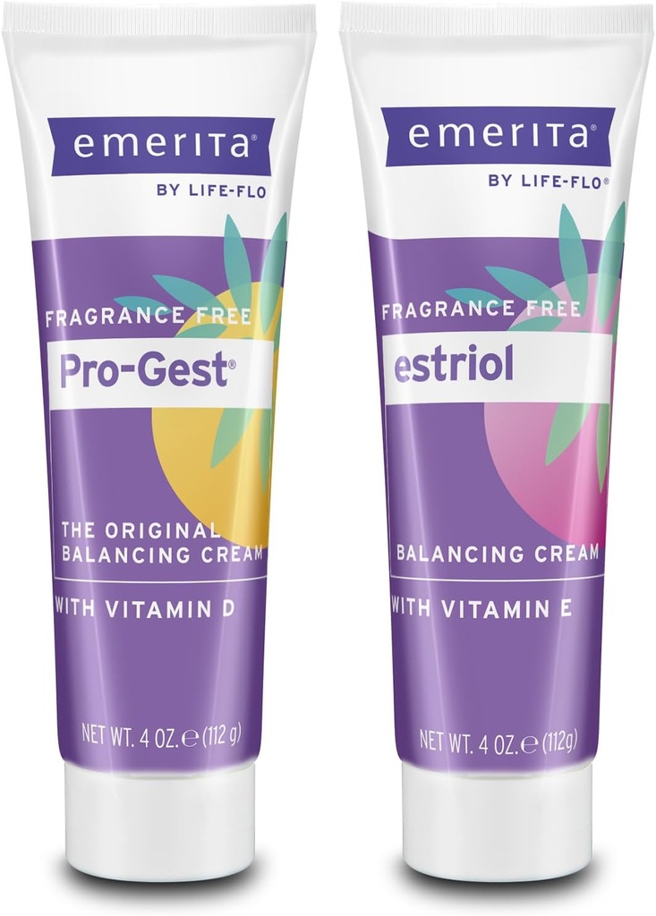 Crème d'équilibrage Emerita Pro-Gest avec vitamine D, progestérone et estriol - Sans parfum, garantie de 60 jours, 4oz