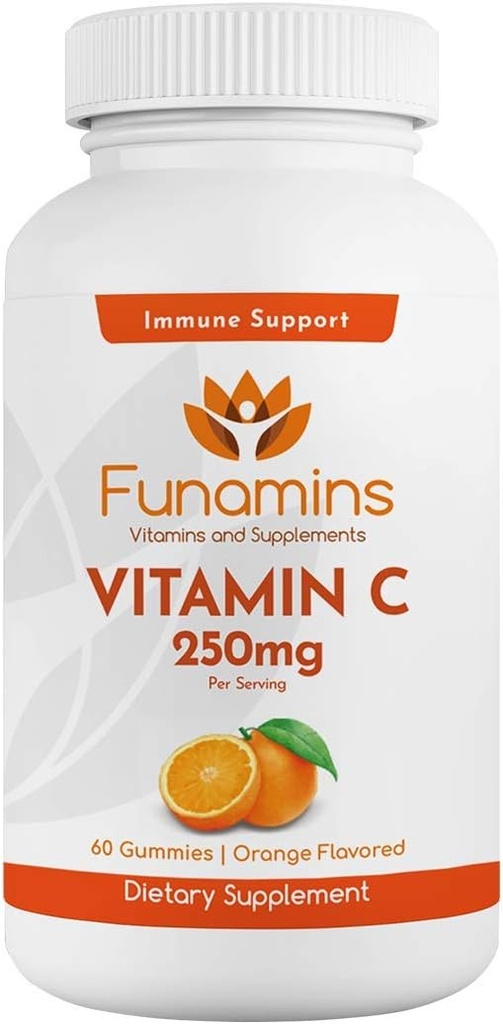 Gommies de vitamine C, 250 mg par portion, 60 Comte, Vegan, Antioxident, Soutien immunitaire, Muscle, Joints; pour les enfants et les adultes; Arôme orange