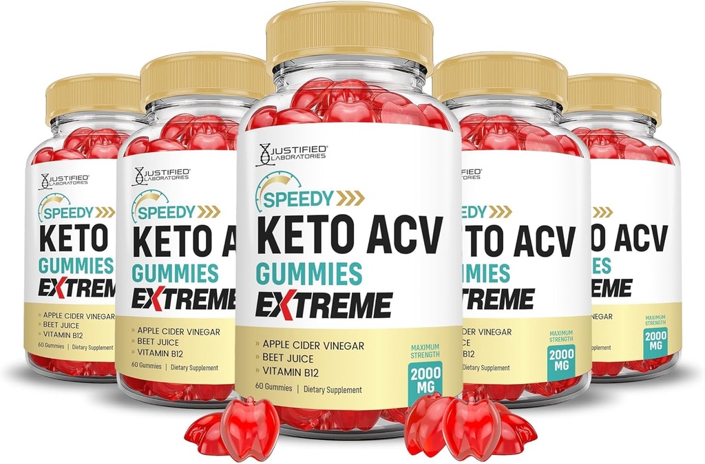 Laboratoires Justifiés (5 Pack Speedy Keto ACV Gummies Extreme 2000MG Speedy Keto Gummies Formule avancée vinaigre de cidre de pomme avec jus de betterave grenade poudre B12 végétalien non OGM 300 Gummys