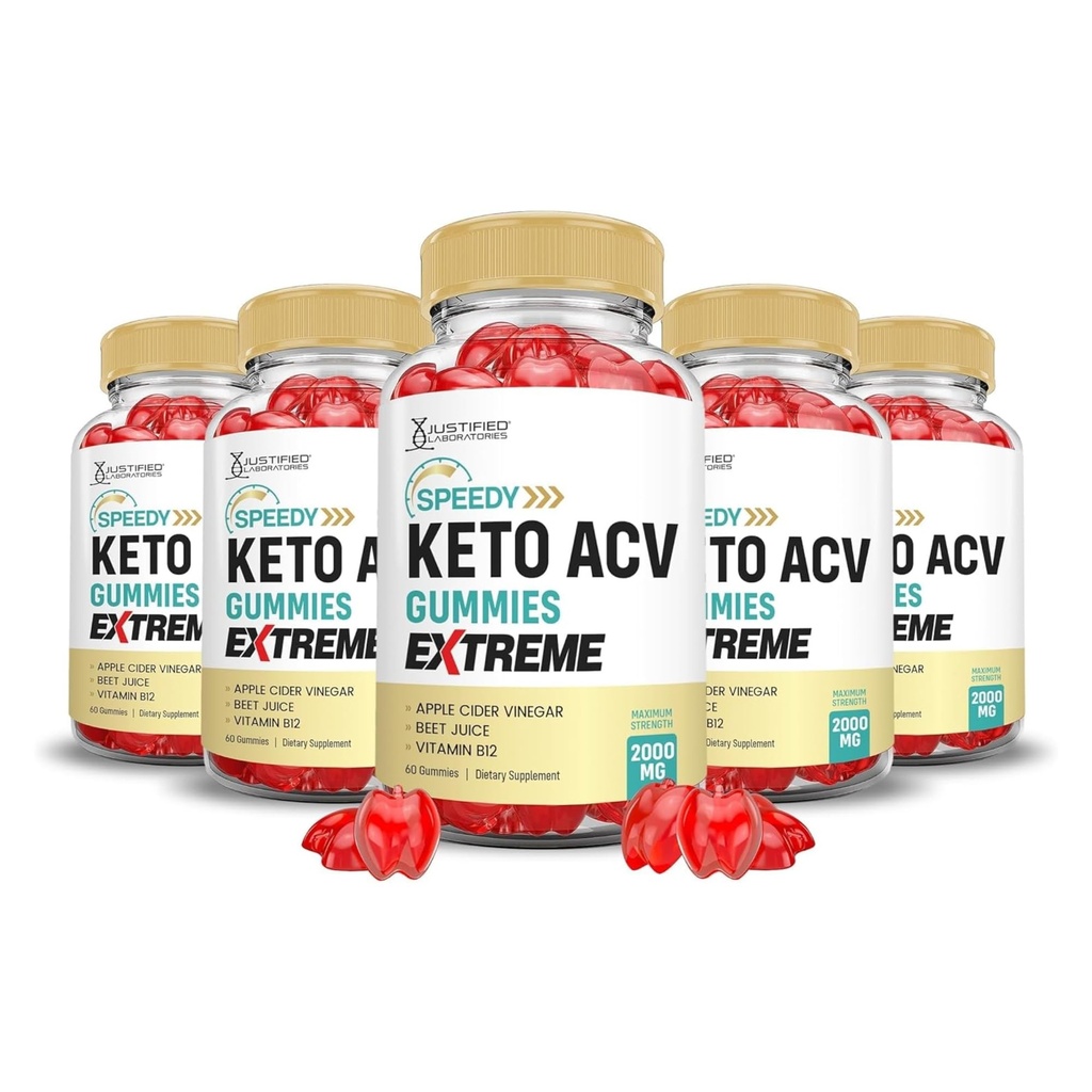 Laboratoires Justifiés (5 Pack Speedy Keto ACV Gummies Extreme 2000MG Speedy Keto Gummies Formule avancée vinaigre de cidre de pomme avec jus de betterave grenade poudre B12 végétalien non OGM 300 Gummys