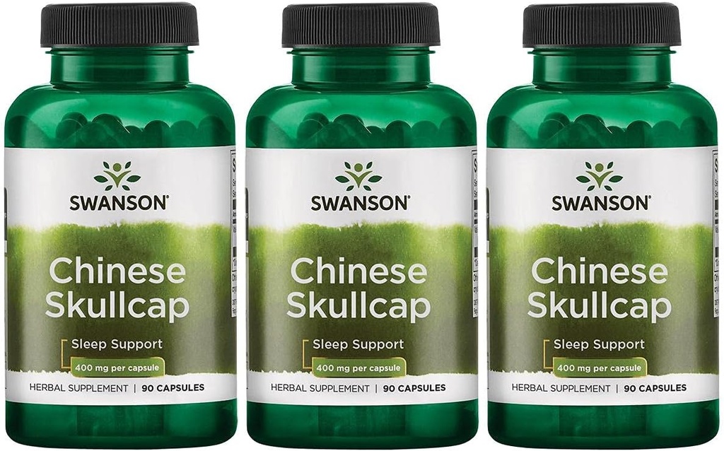 Swanson Chinese Skullcap - Supplément à base de plantes favorisant la relaxation '&' Soutien au sommeil - Formule flavonoïde pour aider à apaiser les nerfs - (90 capsules, 400mg chacune) 3 Pack