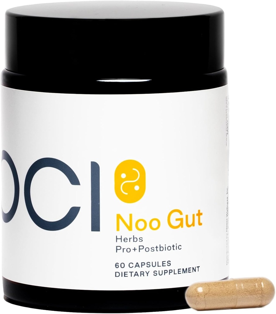 NOO Gut, Gut & Peau: Herbes, Probiotique, Postbiotique, Formule 3-en-1 pour la santé des Guts, Soutien de Bloat, Mouvements Bowel réguliers, Peau Glowing, 60 Capsules Vegan