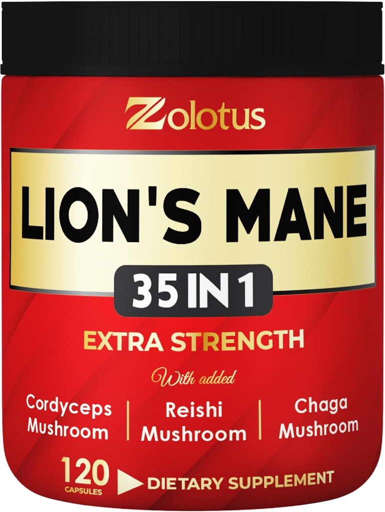 Zolotus 35 en 1 Lions Mane Mushroom Capsules Cordeyceps, Reishi, Elderberry, Ashwagandha, Panax Ginseng - 120 Comte