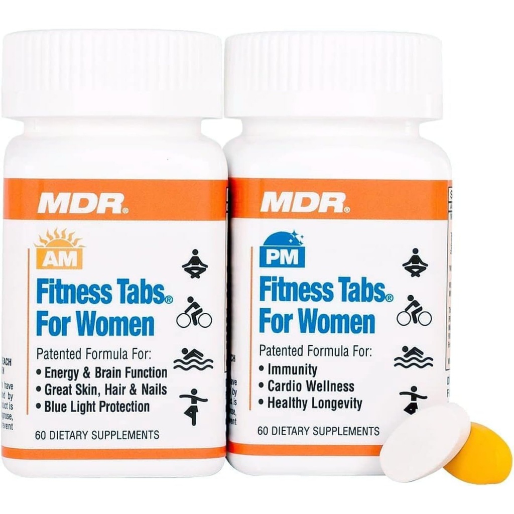 MDR Fitness Tabs Breveted Multivitamin for Women encourage ATP et NAD à soutenir l'énergie et la condition physique - formules AM/PM - 2 mois d'approvisionnement