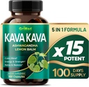 GriMed Kava Kava 19 700mg - X 15 Puissance avec Baume de citron Ashwagandha - Force, détente, restauration, calme - Fabriqué aux États-Unis (100 comtes (paquet de 1))