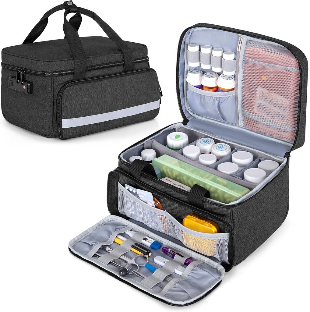 CURMIO Pill Organizer Entreposage, boîte de verrouillage des médicaments pour l'organisateur de pilules et fournitures médicales, noir (conception brevetée)