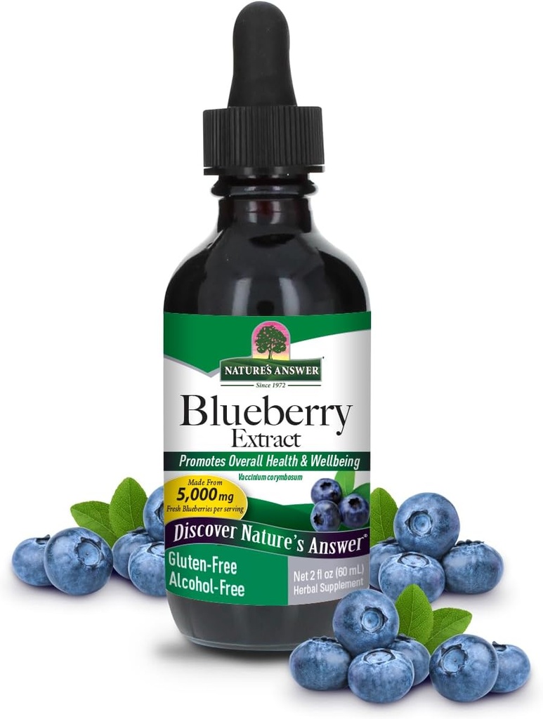 Natures Answer's Alcool-Free Blueberry Fruit 1000mg 2oz Extrait de l'Œil et de la Vision Support de l'Œil à haute teneur en antioxydants Promote la circulation sanguine Soulage les yeux rouges et démangeaisons