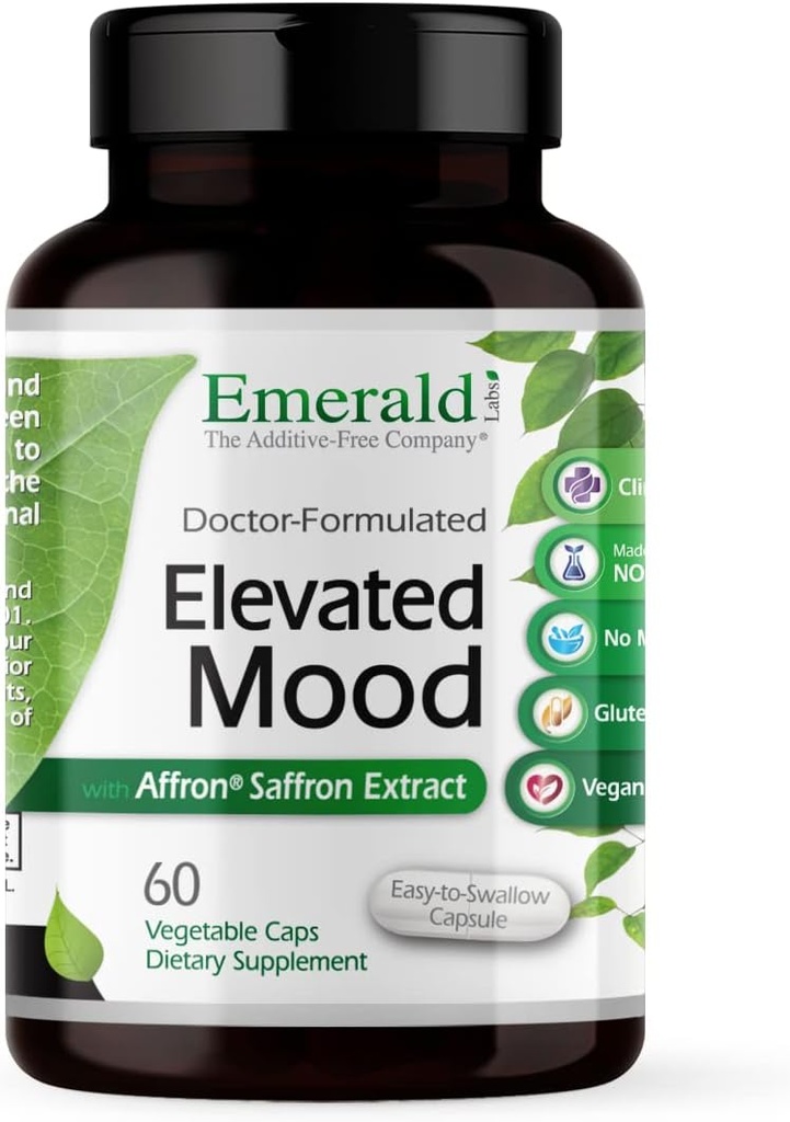 Emerald Labs Élevé Mood - Supplément de gestion du stress avec extrait de sensoril Ashwagandha et extrait de safran Affron - 60 capsules végétales (30 jours d'approvisionnement)