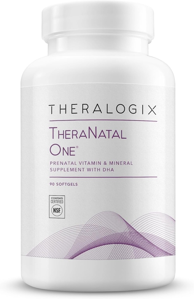 Theralogix TheraNatal One Vitamine prénatale - Approvisionnement de 90 jours - Multivitamine prénatale avec DHA, vitamine D3, folate méthylé, fer et plus pour soutenir une grossesse saine* - Certifié NSF - 90 Softgels