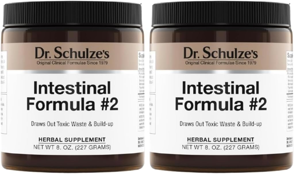 Formule intestinale no 2 du Dr Schulze - Supplément nettoyant pour le soutien à la santé des colonies - Soutien à l'élimination quotidienne - Supplément à base de plantes - Sans gluten et végétalien - 8 oz (2-paquet)