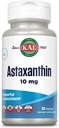 KAL Astaxanthine 10mg, supplément puissant antioxydants, supplément pour la santé des yeux et le cerveau, de source végétale naturelle, non-OGM, végétalien, sans gluten, 30 portions, 60 VegCaps