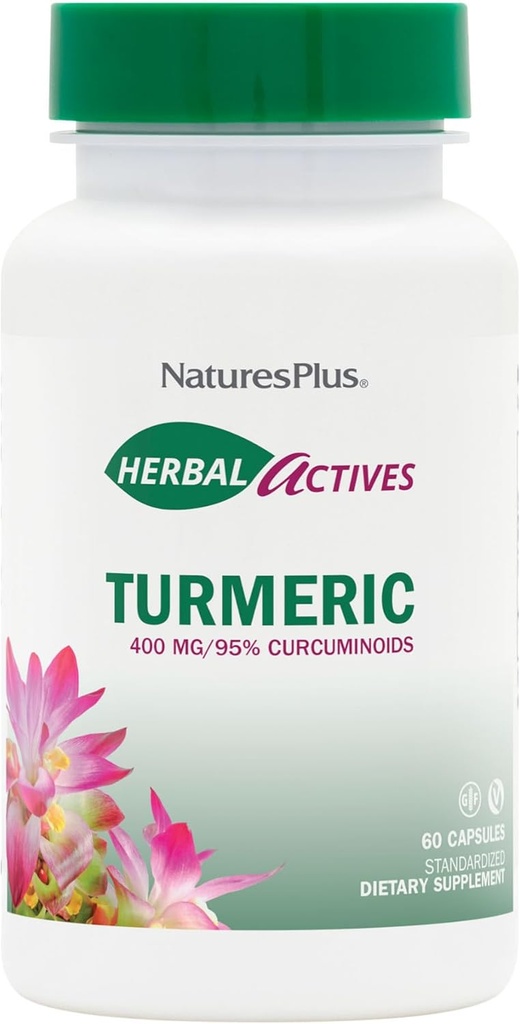 Natures Plus Herbal Actives Turcuma - 400 mg, 95% Curcumine, 60 Capsules Vegan - Végétarien, Sans gluten - 60 portions