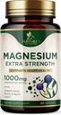 Supplément minéral de magnésium 1000 mg - Citrate de magnésium de haute puissance pour os, santé cardiaque, nerfs et soutien musculaire, complexe de magnésium de la nature pour soutien corporel entier, mis en bouteille aux États-Unis - 60 capsules