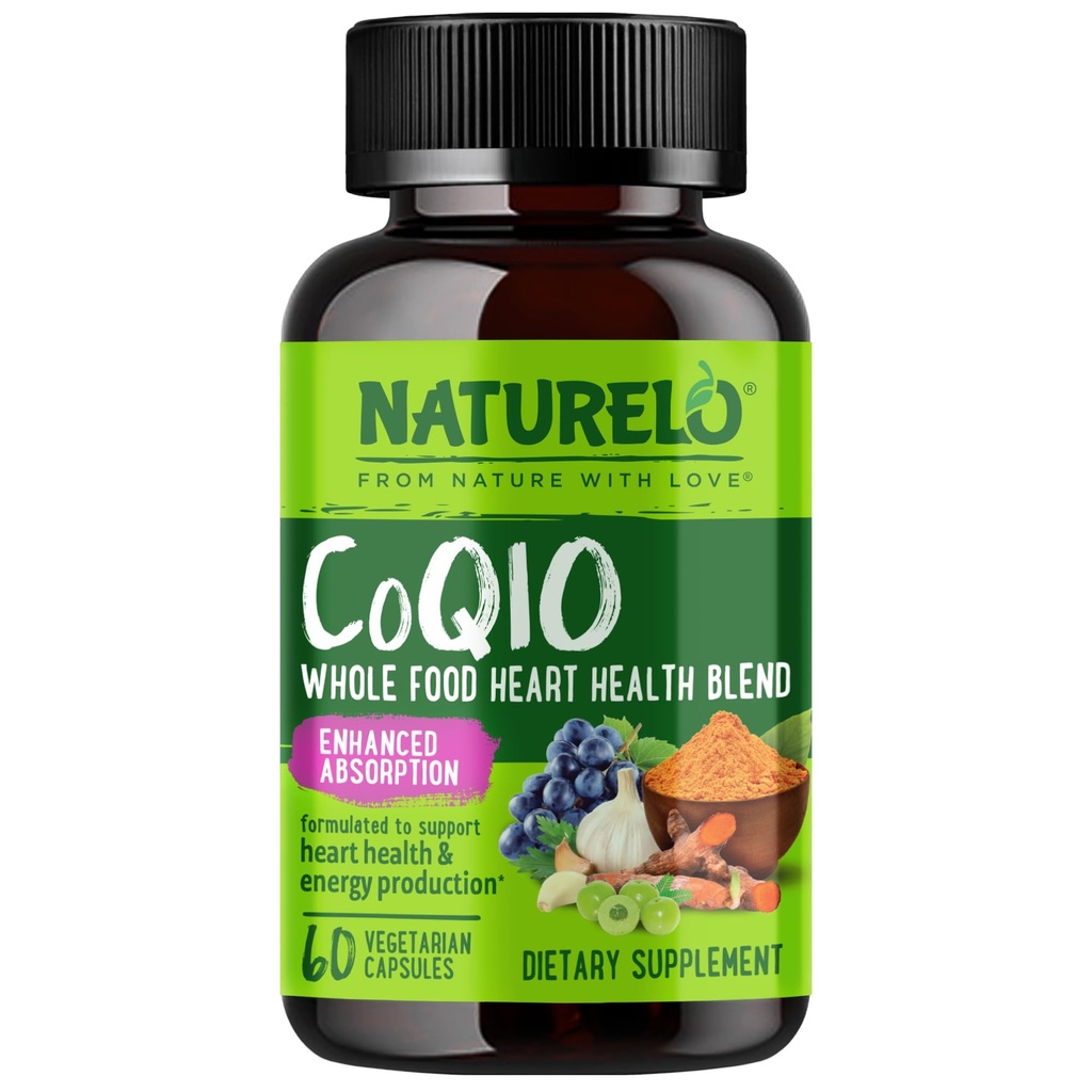 NATURELO Complement CoQ10, 60 gélules, mélange de santé cardiaque, puissant antioxydant, CoQ10 100mg pour la production d'énergie